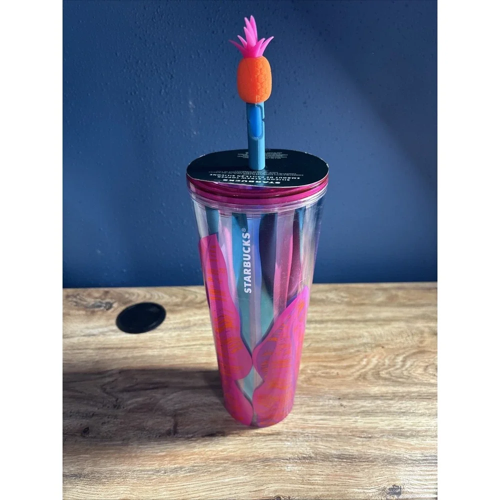 NWT Starbucks 24oz Venti Cold Cup Tumbler 2024 Pineapple Straw Topper Summer